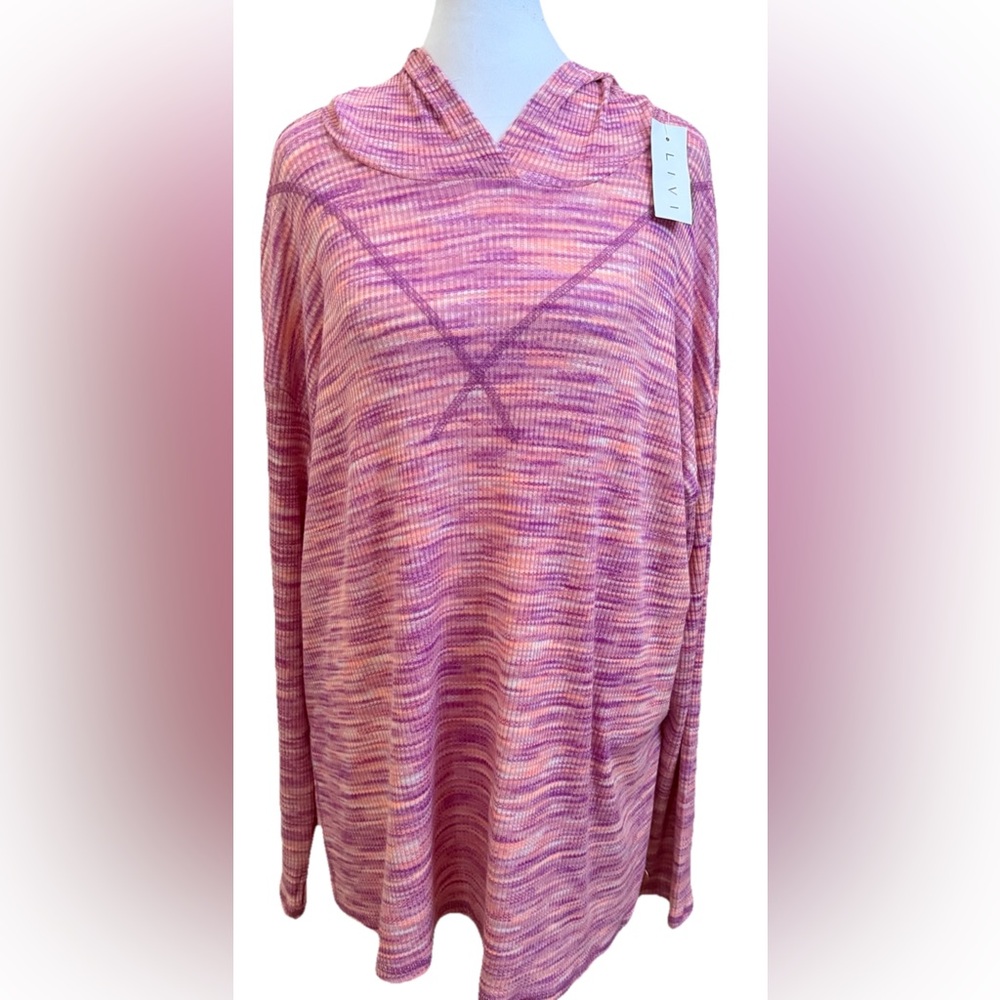 NWT LANE BRYANT Sea Pink Space Dyed Ribbed Knit Tunic Top Hoodie 14/16  1X